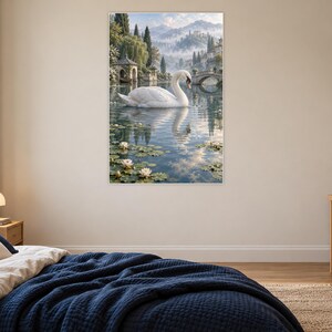 White Swan Art Print | Water Garden Fantasy Wall Decor bild 16