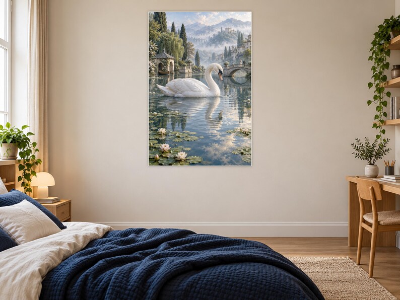 White Swan Art Print | Water Garden Fantasy Wall Decor bild 16
