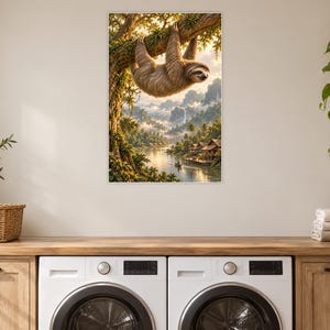 Sloth Art Print | Tropical River Village Fantasy Wall Decor image 11
