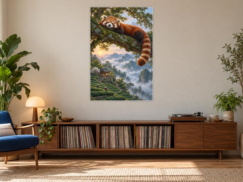 Red Panda Art Print | Misty Tea Garden Fantasy Wall Decor image 17
