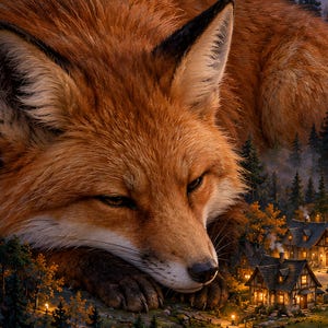 Sleeping Fox Art Print | Lantern Village Woodland Wall Decor image 3