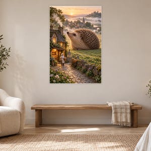 Hedgehog Art Print | Cozy Village Bakery Fantasy Wall Decor immagine 5