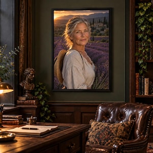 Framed Lavender Farmer Portrait Print | Provence France Wall Art | Cinematic Floral Character Poster immagine 1