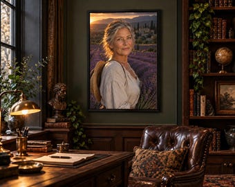 Framed Lavender Farmer Portrait Print | Provence France Wall Art | Cinematic Floral Character Poster