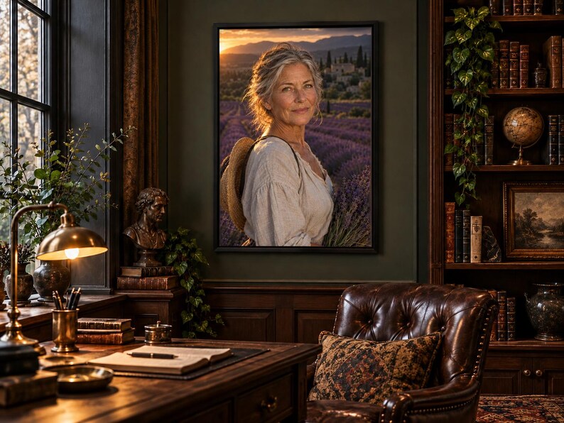 Framed Lavender Farmer Portrait Print | Provence France Wall Art | Cinematic Floral Character Poster immagine 1