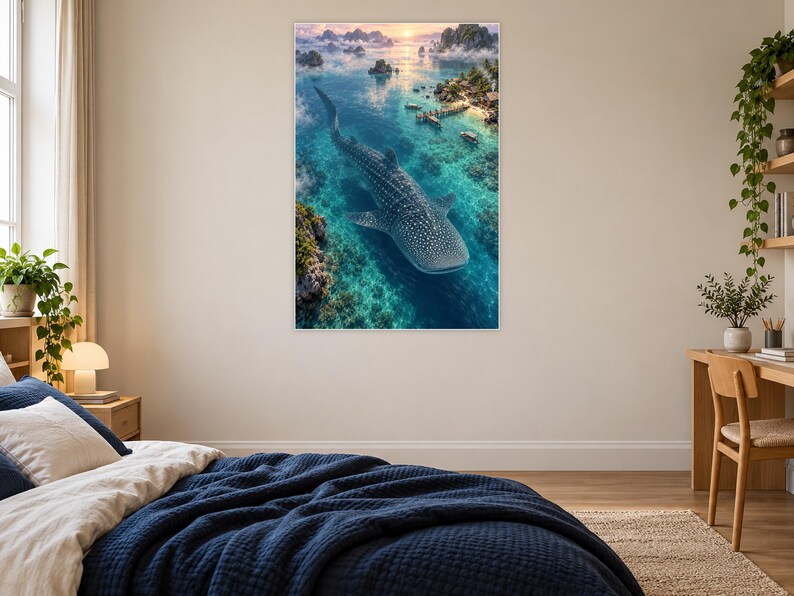 Whale Shark Art Print | Tropical Lagoon Fantasy Wall Decor zdjęcie 16