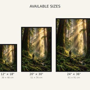 Framed Redwood Forest Print | Giant Trees Landscape Wall Art | Misty California Redwoods Poster image 3