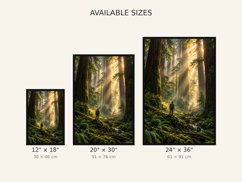 Framed Redwood Forest Print | Giant Trees Landscape Wall Art | Misty California Redwoods Poster image 3