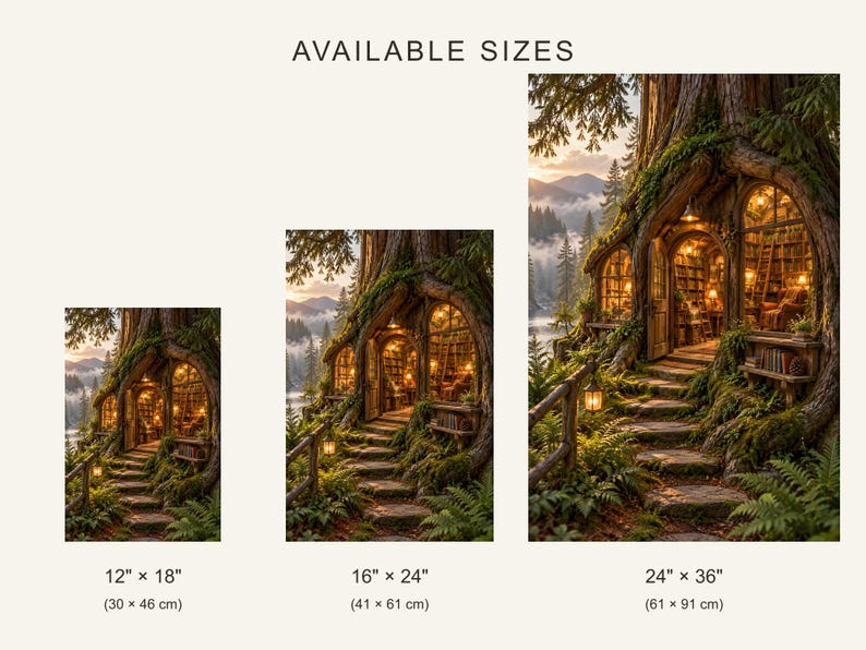 Woodland Bookshop Art Print | Cozy Fantasy Library Wall Decor Bild 4