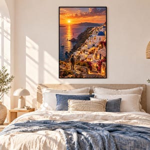 Framed Santorini Cliffs Print | Greek Island Wall Art | Aegean Sea Mediterranean Poster image 1
