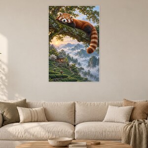 Red Panda Art Print | Misty Tea Garden Fantasy Wall Decor image 2