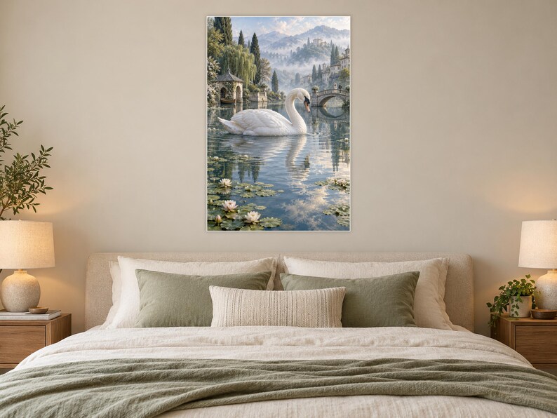 White Swan Art Print | Water Garden Fantasy Wall Decor bild 4