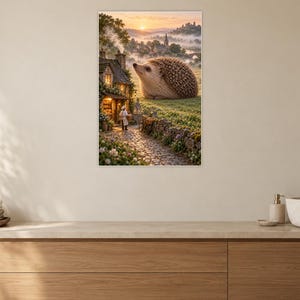 Hedgehog Art Print | Cozy Village Bakery Fantasy Wall Decor immagine 10