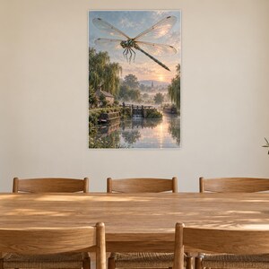 Dragonfly Art Print | Misty Canal Fantasy Wall Decor immagine 8