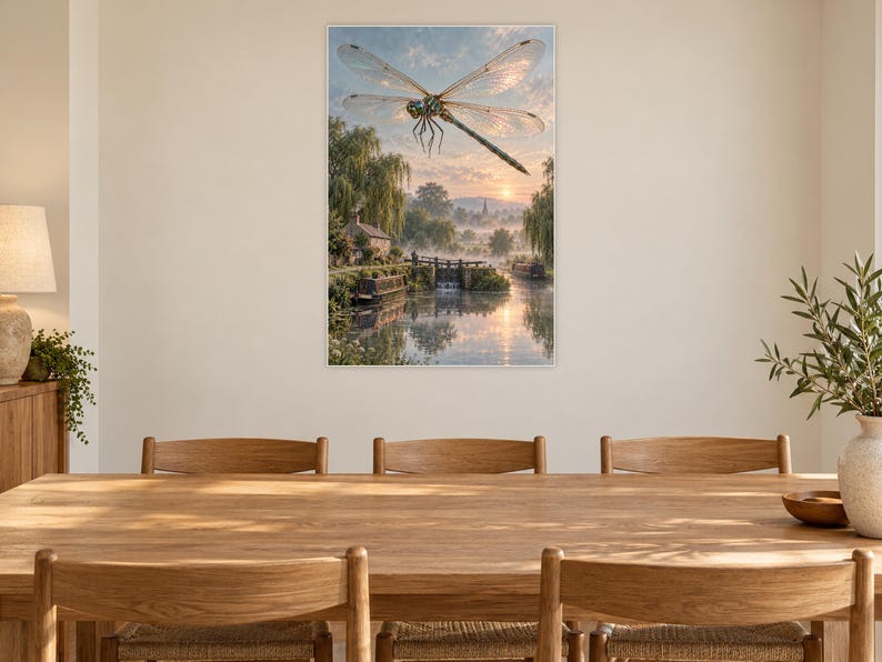 Dragonfly Art Print | Misty Canal Fantasy Wall Decor immagine 8