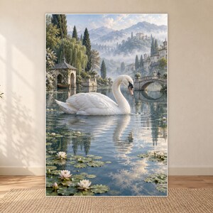 White Swan Art Print | Water Garden Fantasy Wall Decor bild 18
