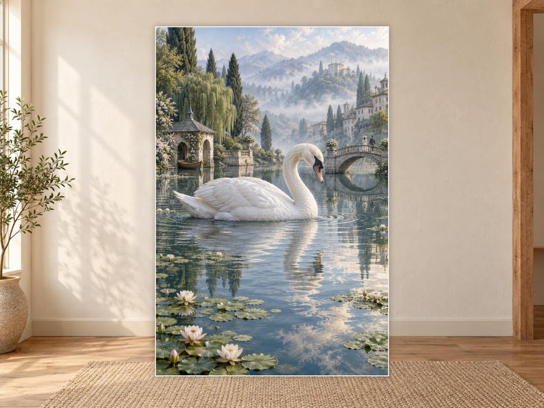 White Swan Art Print | Water Garden Fantasy Wall Decor bild 18