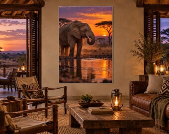 African Elephant Print | Savanna Wildlife Wall Art | Cinematic Animal Portrait