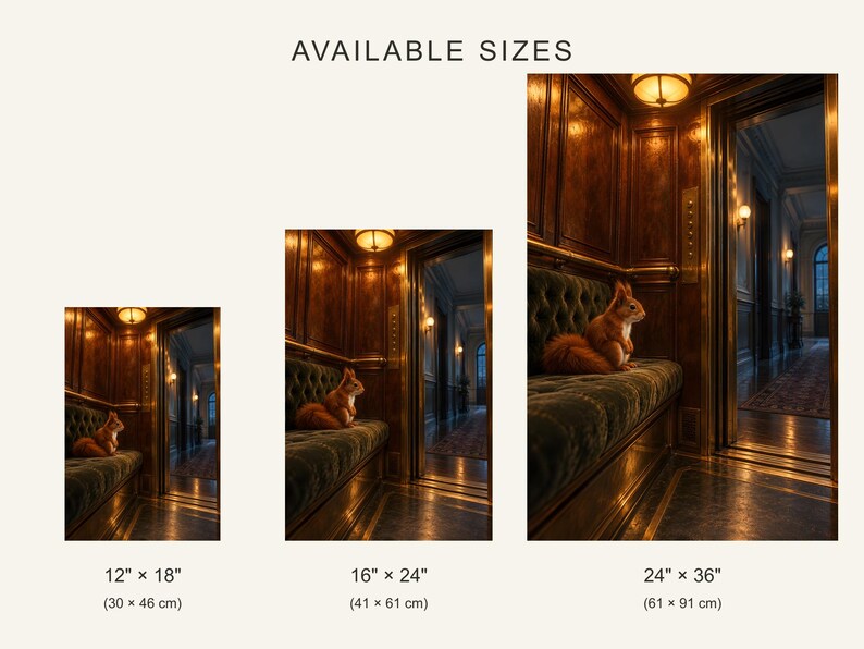 Squirrel Elevator Art Print | Warm Amber Night Wall Decor image 4
