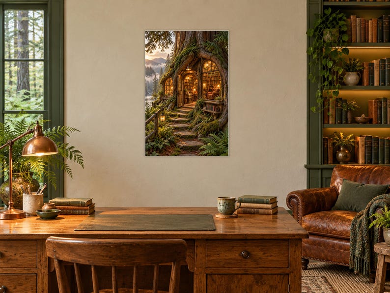 Woodland Bookshop Art Print | Cozy Fantasy Library Wall Decor Bild 2