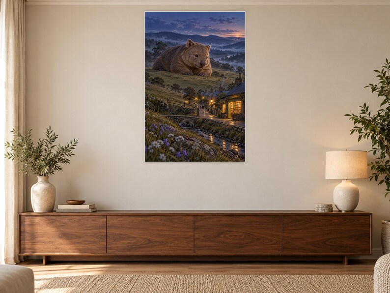 Wombat Art Print | Cozy Bookshop Village Fantasy Wall Decor imagen 3