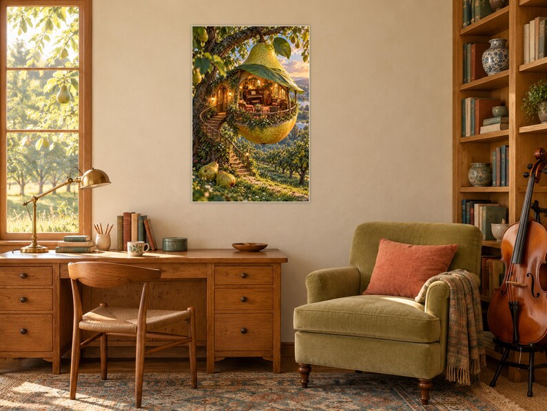 Pear Tree Music Room Art Print | Whimsical Orchard Wall Decor image 2