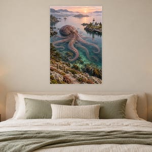 Octopus Art Print | Coastal Lighthouse Fantasy Wall Decor image 4