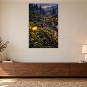 Firefly Art Print | Glowing Woodland Village Fantasy Wall Decor image 3