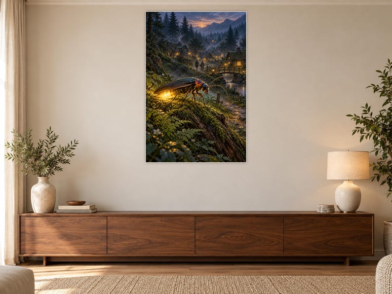 Firefly Art Print | Glowing Woodland Village Fantasy Wall Decor image 3