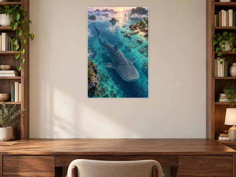 Whale Shark Art Print | Tropical Lagoon Fantasy Wall Decor zdjęcie 7