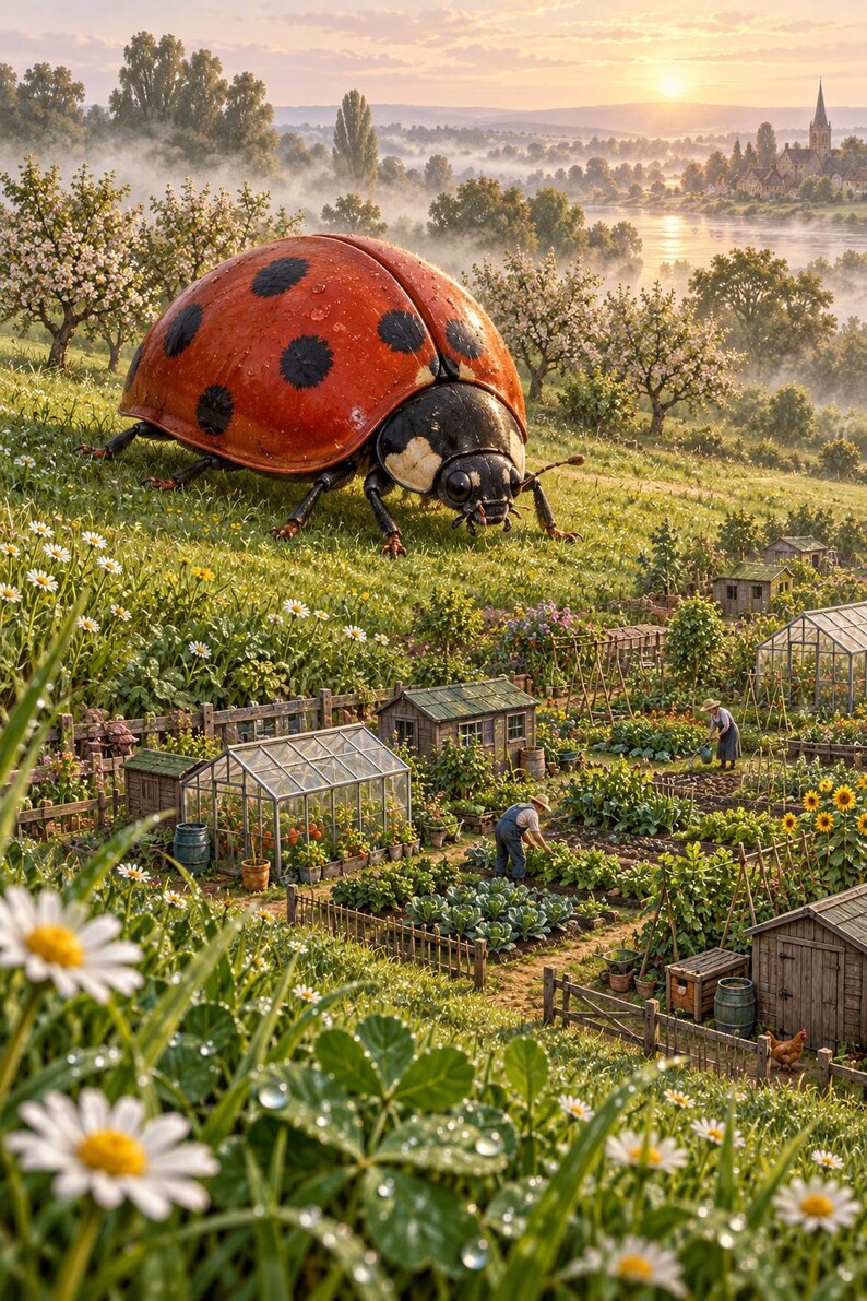 Ladybug Art Print | Cottage Garden Fantasy Wall Decor immagine 1