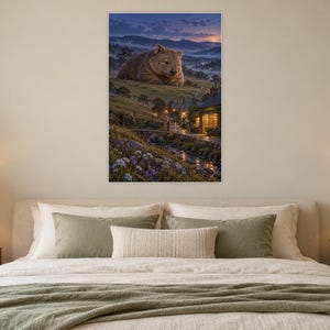 Wombat Art Print | Cozy Bookshop Village Fantasy Wall Decor imagen 4