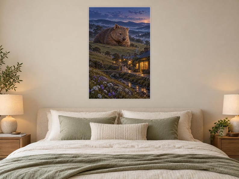 Wombat Art Print | Cozy Bookshop Village Fantasy Wall Decor imagen 4