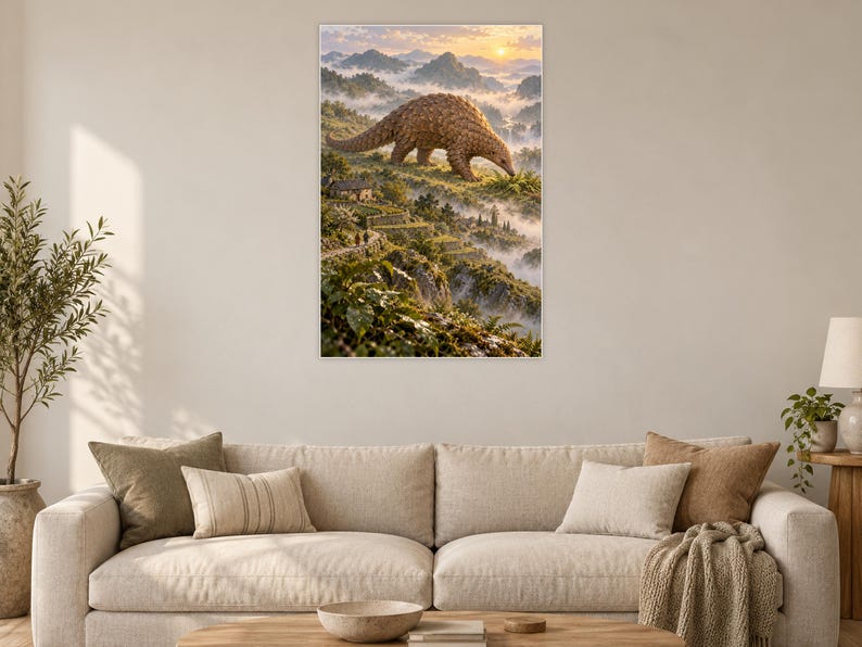 Pangolin Art Print | Terraced Village Fantasy Wall Decor Bild 2