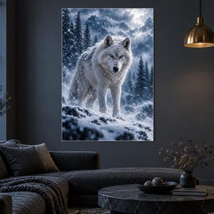 Arctic Wolf Print | Snow Wildlife Wall Art | Cinematic Animal Portrait image 2