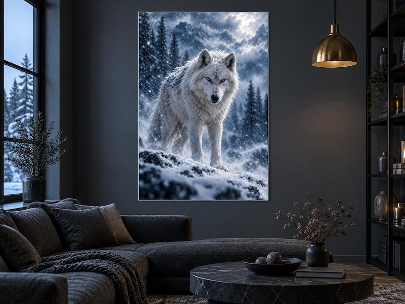Arctic Wolf Print | Snow Wildlife Wall Art | Cinematic Animal Portrait image 2