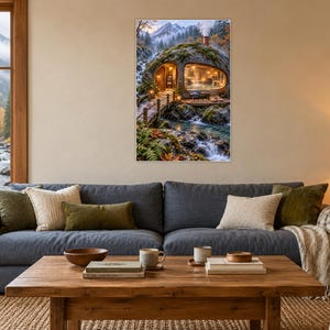 Riverstone Bathhouse Art Print | Mountain Stream Bathroom Wall Decor image 1
