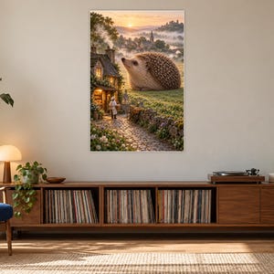 Hedgehog Art Print | Cozy Village Bakery Fantasy Wall Decor immagine 17