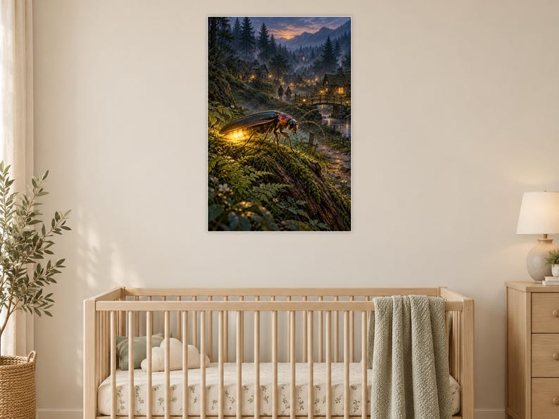 Firefly Art Print | Glowing Woodland Village Fantasy Wall Decor image 15