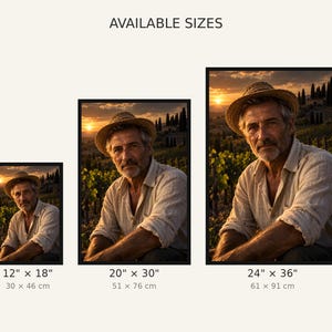 Framed Italian Vineyard Farmer Portrait Print | Tuscany Wall Art | Warm Cinematic Character Poster image 3