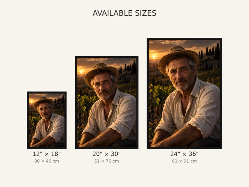 Framed Italian Vineyard Farmer Portrait Print | Tuscany Wall Art | Warm Cinematic Character Poster image 3