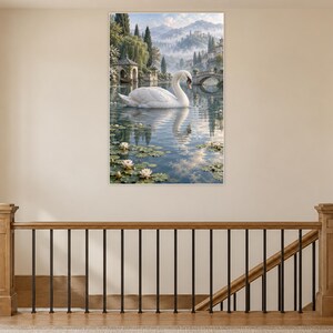White Swan Art Print | Water Garden Fantasy Wall Decor bild 14