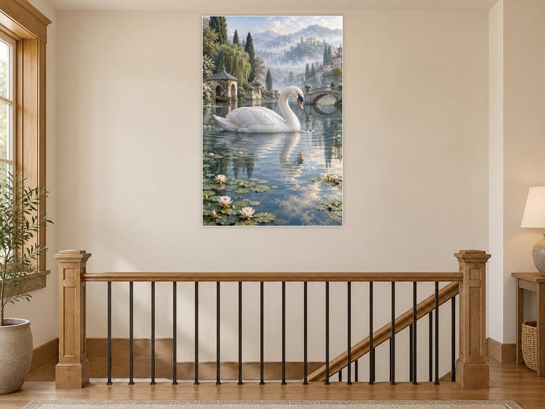 White Swan Art Print | Water Garden Fantasy Wall Decor bild 14