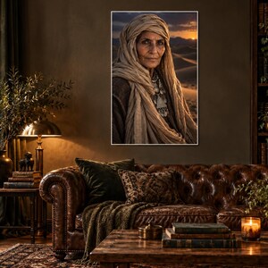Desert Nomad Woman Portrait Print | Bohemian Tribal Wall Art | Cinematic Character Poster image 1