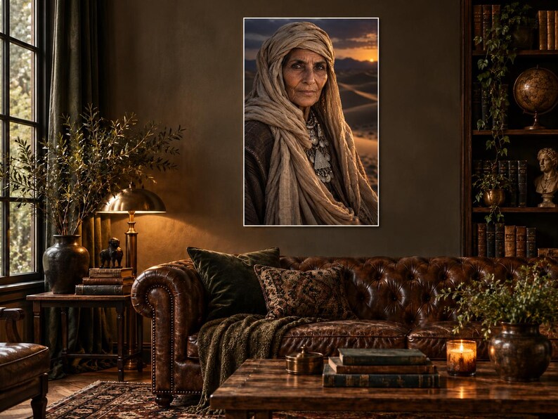 Desert Nomad Woman Portrait Print | Bohemian Tribal Wall Art | Cinematic Character Poster image 1