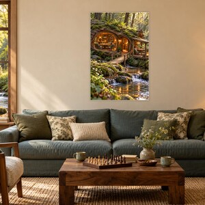 Woodland Game Room Art Print | Cozy Cabin Stream Wall Decor image 1