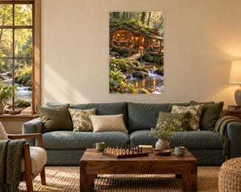 Woodland Game Room Art Print | Cozy Cabin Stream Wall Decor