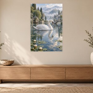 White Swan Art Print | Water Garden Fantasy Wall Decor bild 12