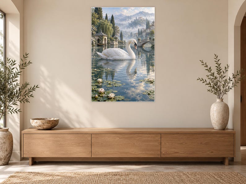 White Swan Art Print | Water Garden Fantasy Wall Decor bild 12