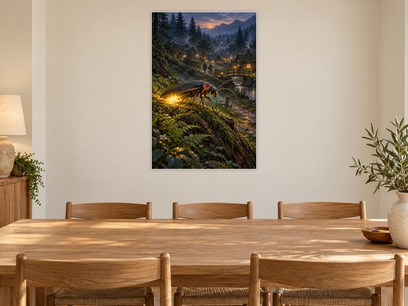Firefly Art Print | Glowing Woodland Village Fantasy Wall Decor image 8